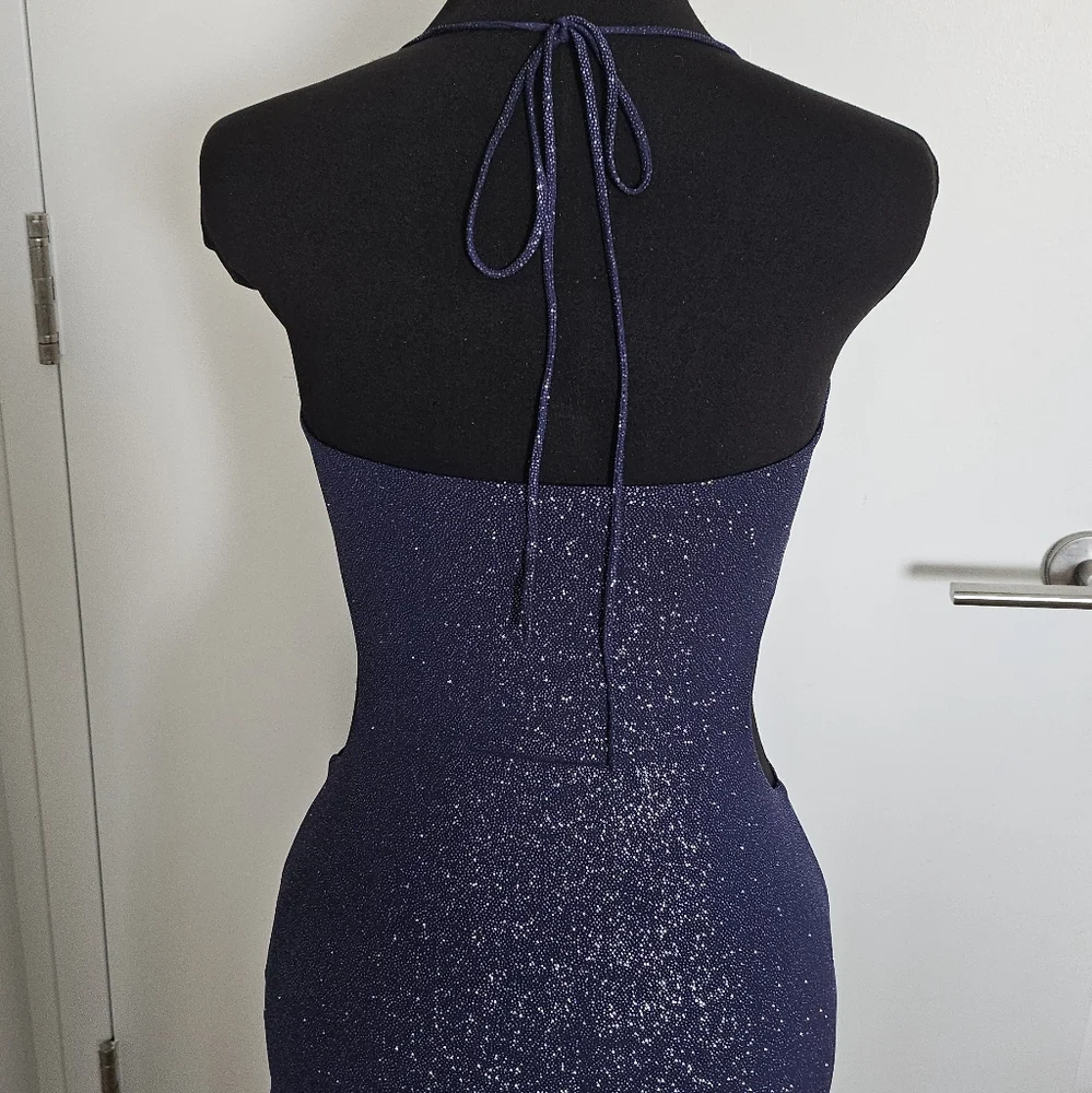Lucy In The Sky Midnight Blue Sparkly Cutout Maxi Dress With Rhinestone Chain - Picture 5 of 11
